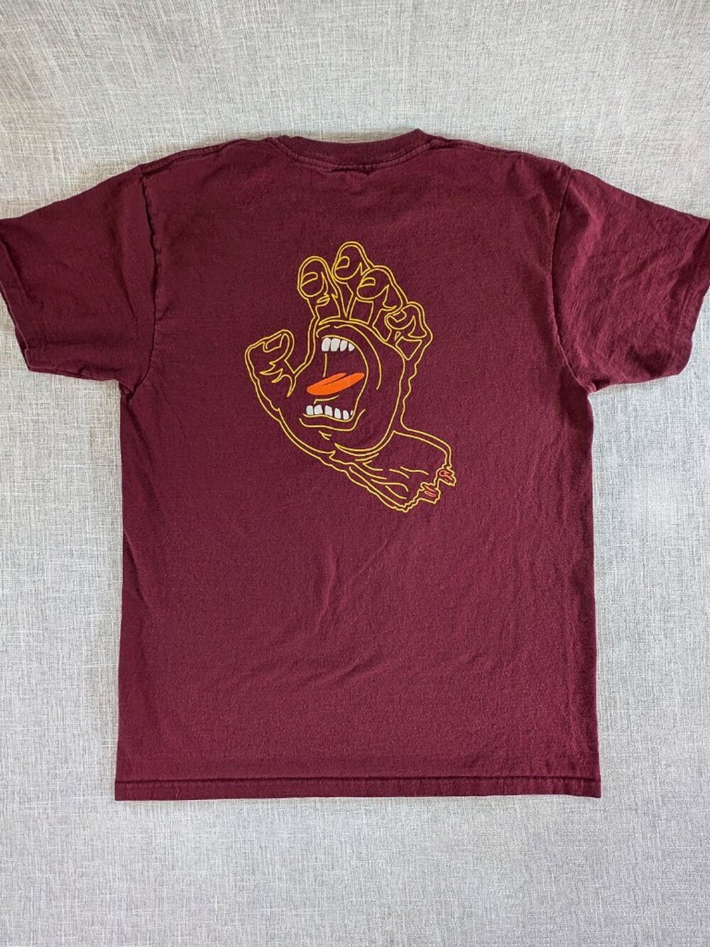 Santa Cruz Mens Burgundy Screaming Hand Graphic Short Sleeve Skateboarding Shirt